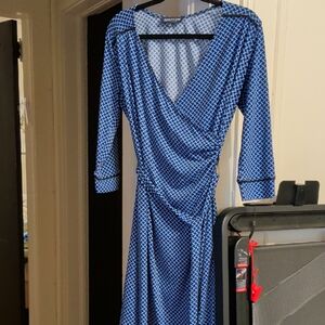 Jones New York Blue Patterned Midi Dress